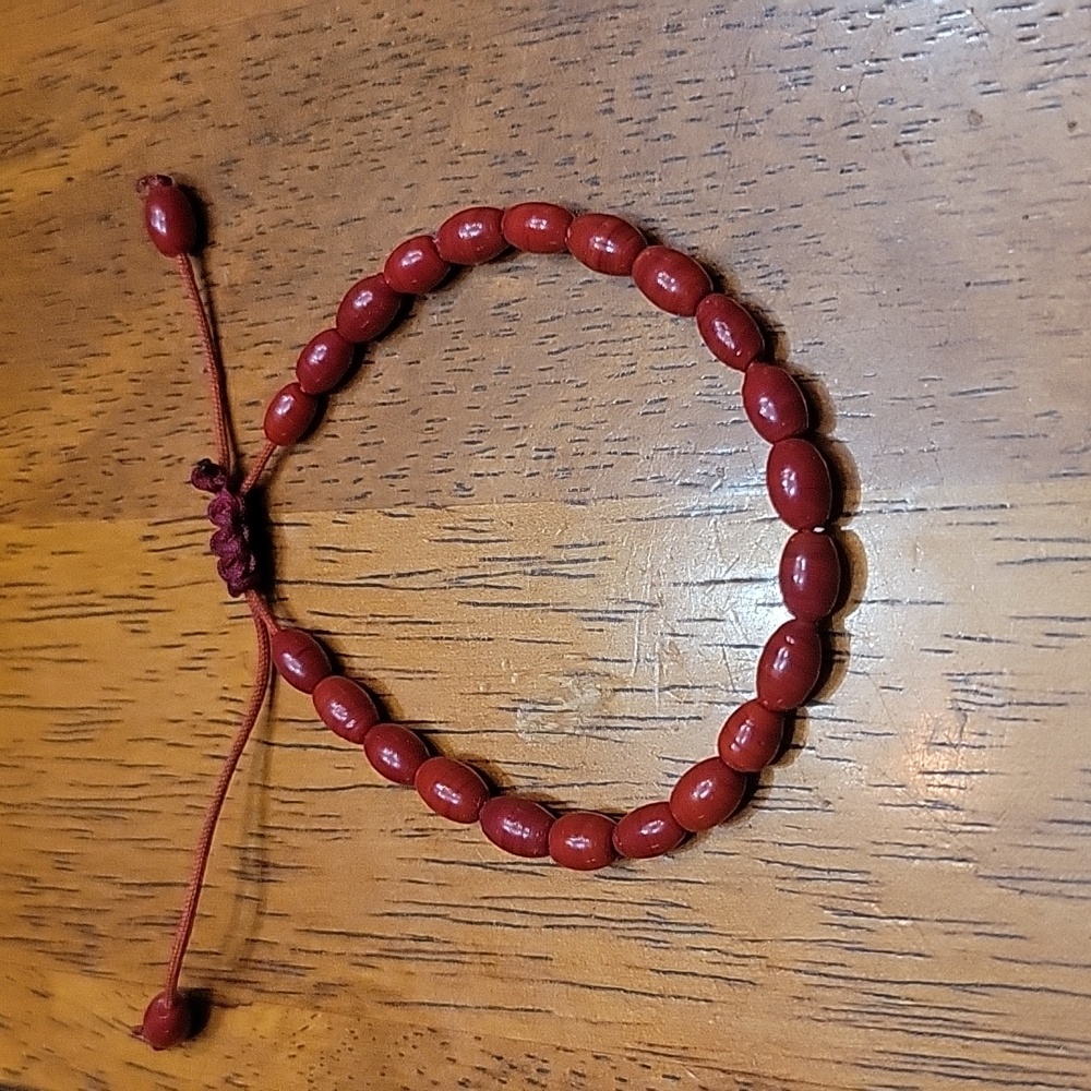 Red Coral Seed Bead Adjustable Bracelet